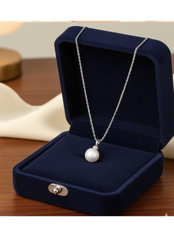 Sterling Silver 925 Freshwater Pearl Necklace with Cubic Zirconia Pendant, Elegant Women's Jewelry, Romantic Gift, 40 cm, Comes With Gift Box - Image 2